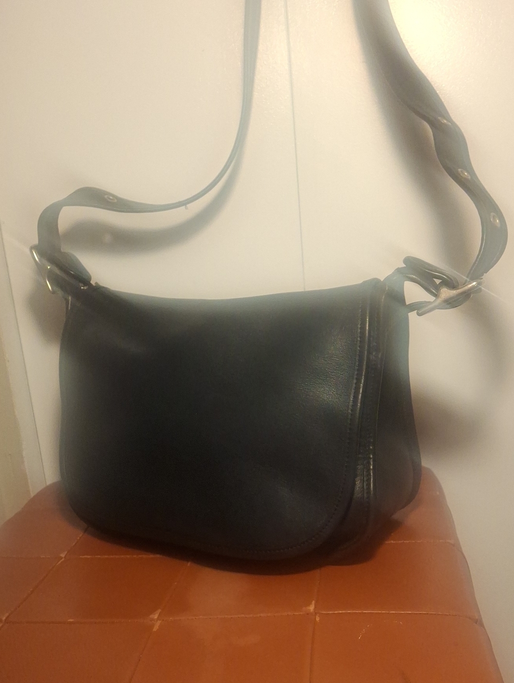 Coach Black Leather Crossbody with Gold Zipper